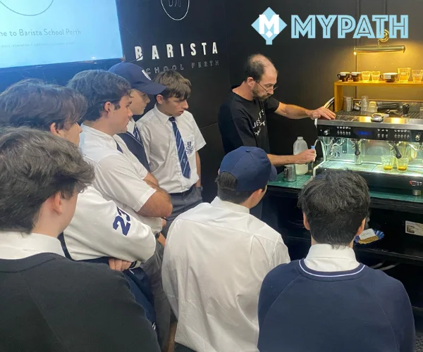 Students learning how to become a barista at Mazenod College Perth WA