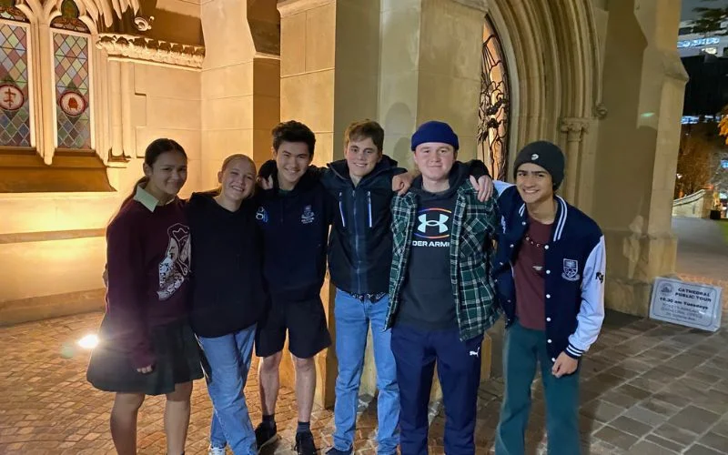 Mazenod and St Brigids students at the Cathedral with The Shopfront.