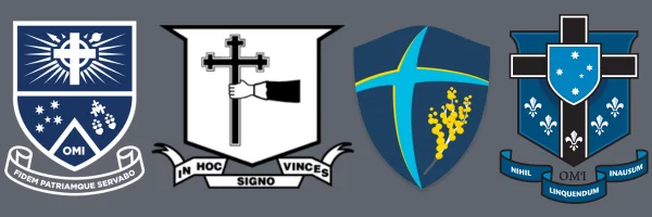 A picture of the crests of the four schools founded by the Oblates