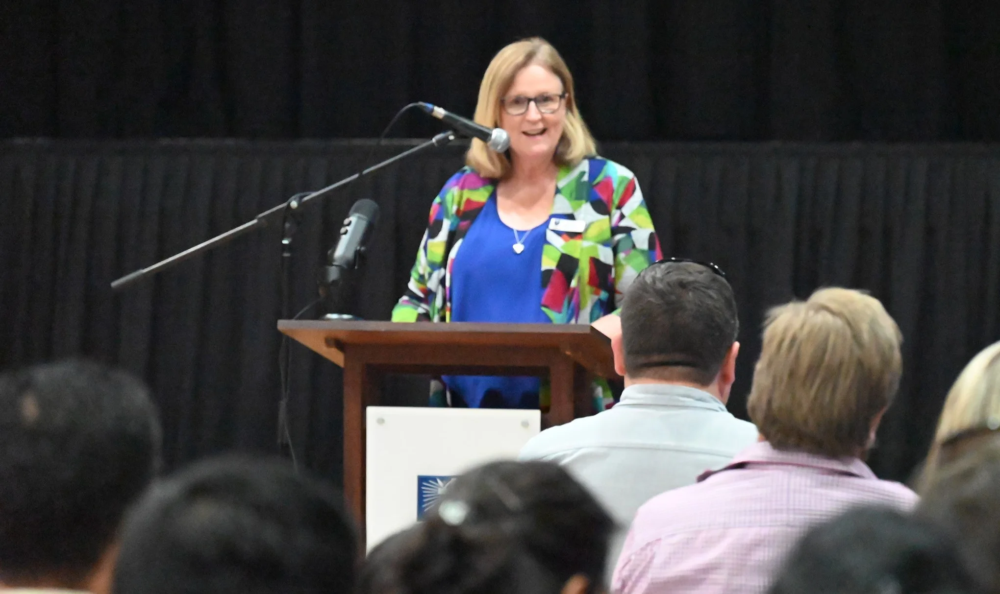 Liana Angove presenting at Mazenod College