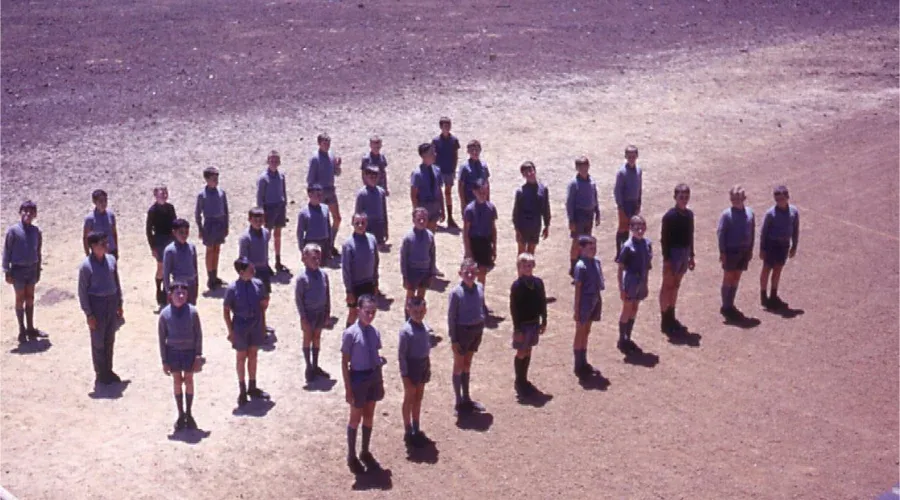 A heritage photo of the first group of students at Mazenod College Perth WA.